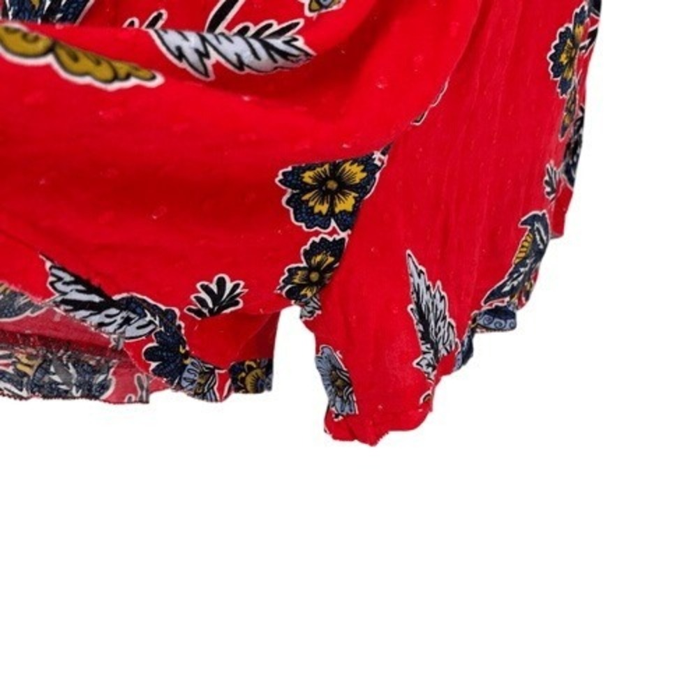 LOFT Petites Red Floral Ruffle Neck Sleeveless Romper Size SP - Picture 4 of 15